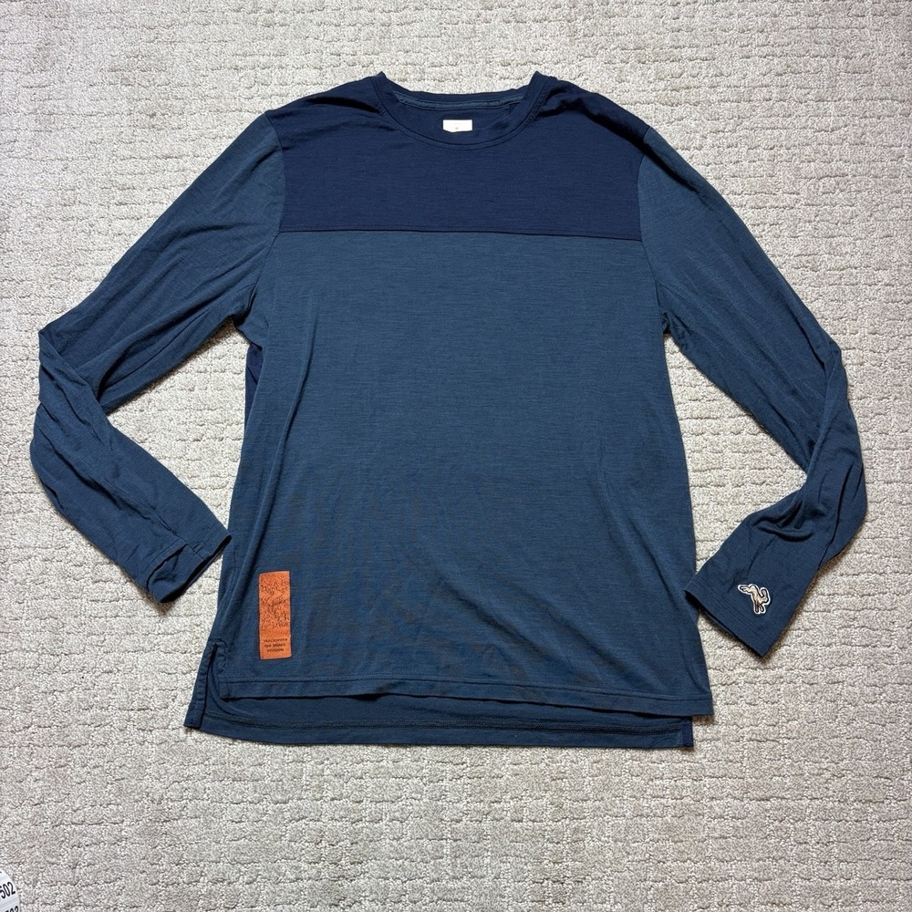 Tracksmith Merino Wool Blend Two-Tone Blue Colorblock Running Long Sleeve Large